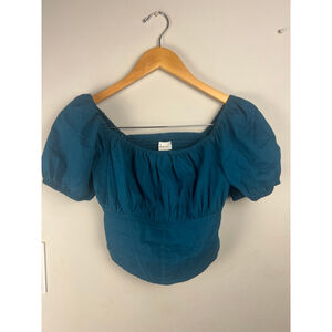 Women's Japana Smocked Puff Sleeve Top Green Size S